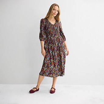Women's Croft & Barrow® 3/4 Sleeve Smocked Dress