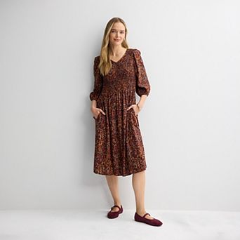 Women's Croft & Barrow® 3/4 Sleeve Smocked Dress