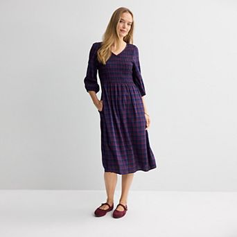 Women's Croft & Barrow® 3/4 Sleeve Smocked Dress
