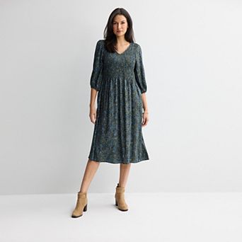 Women's Croft & Barrow® 3/4 Sleeve Smocked Dress