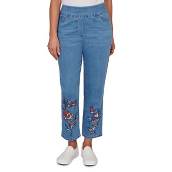 Petite Alfred Dunner Butterfly Floral Printed Super Stretch Denim Ankle Jeans