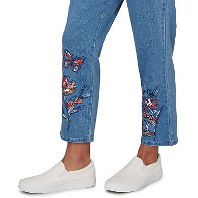 Petite Alfred Dunner Butterfly Floral Printed Super Stretch Denim Ankle Jeans