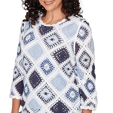 Petite Alfred Dunner Diamond Crochet Sweater