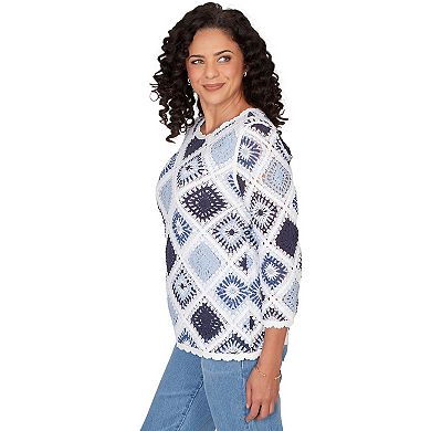 Petite Alfred Dunner Diamond Crochet Sweater