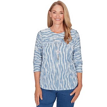 Petite Alfred Dunner Novelty Spliced Textured Top with Necklace