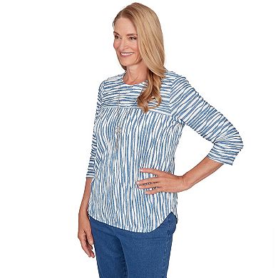 Petite Alfred Dunner Novelty Spliced Textured Top with Necklace