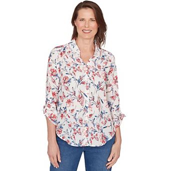 Petite Alfred Dunner Etched Floral Butterfly Button-Down Top