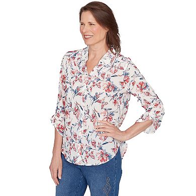Petite Alfred Dunner Etched Floral Butterfly Button-Down Top