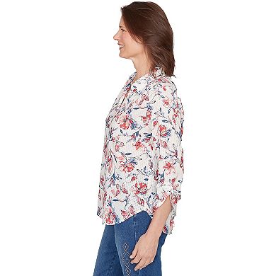 Petite Alfred Dunner Etched Floral Butterfly Button-Down Top
