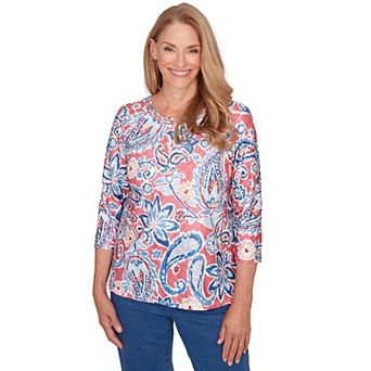 Petite Alfred Dunner Embellished Paisley Floral Crew Neck Top