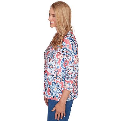 Petite Alfred Dunner Embellished Paisley Floral Crew Neck Top