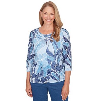 Petite Alfred Dunner Monotone Patch Print Knotted Detail Top