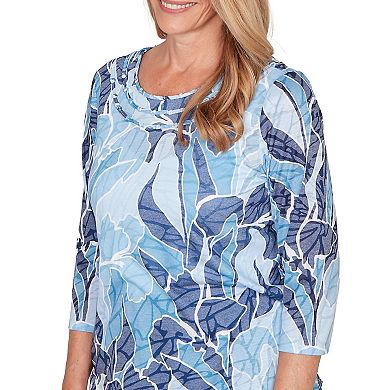 Petite Alfred Dunner Monotone Patch Print Knotted Detail Top