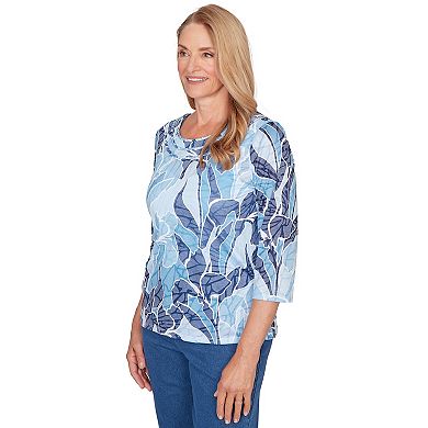 Petite Alfred Dunner Monotone Patch Print Knotted Detail Top