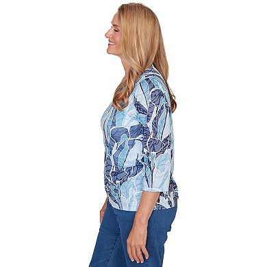 Petite Alfred Dunner Monotone Patch Print Knotted Detail Top