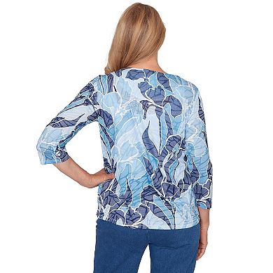 Petite Alfred Dunner Monotone Patch Print Knotted Detail Top