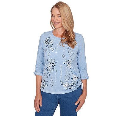 Petite Alfred Dunner Floral Diamond Embroidered Knit Top