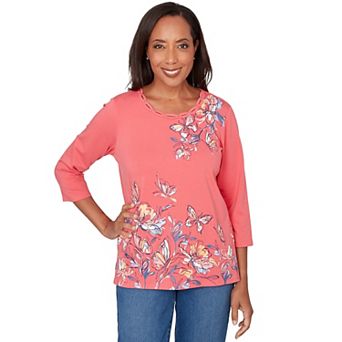 Petite Alfred Dunner Asymmetrical Etched Floral Knit Top