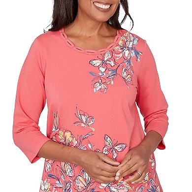 Petite Alfred Dunner Asymmetrical Etched Floral Knit Top