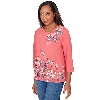 Petite Alfred Dunner Asymmetrical Etched Floral Knit Top