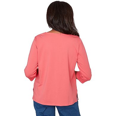 Petite Alfred Dunner Asymmetrical Etched Floral Knit Top