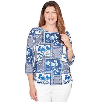 Women's Alfred Dunner Framed Floral Ruched Side Tie Top