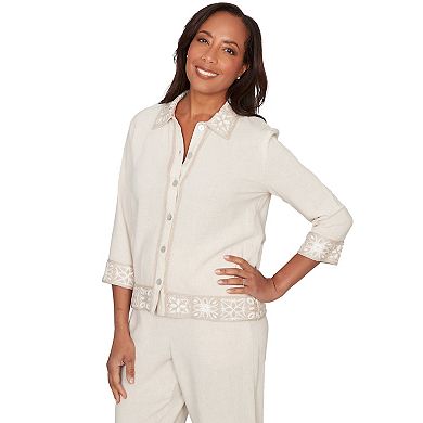 Women's Alfred Dunner Embellished Crochet Trim Linen Jacket