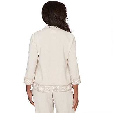 Women's Alfred Dunner Embellished Crochet Trim Linen Jacket