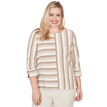 Women's Alfred Dunner Spliced Stripe Three Quarter Sleeve Top