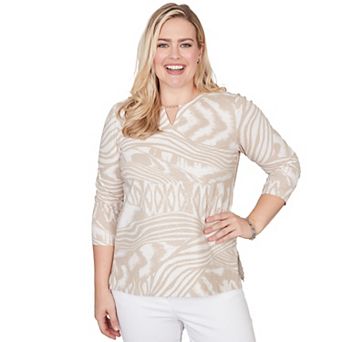 Women's Alfred Dunner Animal Print Split Neck Beaded Top