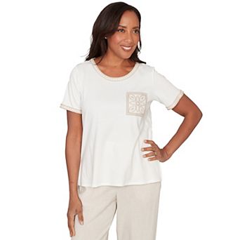 Women's Alfred Dunner Crochet Pocket Short Sleeve Tee