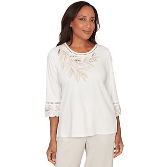 Women's Alfred Dunner Embellished Leaf Ruffle Sleeve Top