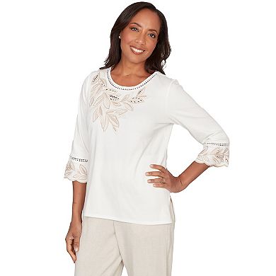Women's Alfred Dunner Embellished Leaf Ruffle Sleeve Top