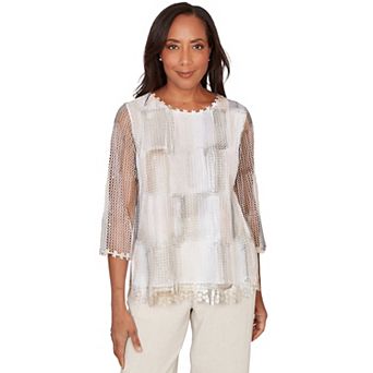Women's Alfred Dunner Neutral Brushstrokes Mesh Top