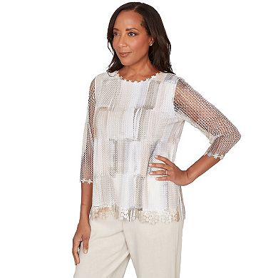 Women's Alfred Dunner Neutral Brushstrokes Mesh Top