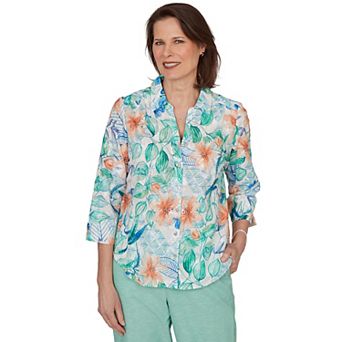 Women's Alfred Dunner Tropical Flower Eyelet Tie-Sleeve Top