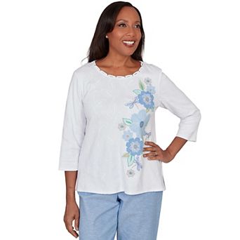 Women's Alfred Dunner Embroidered Dragonfly Floral Top