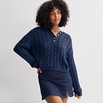 Juniors' SO® Henley Pullover Sweater