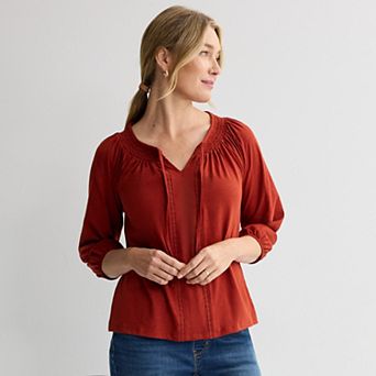 Women’s Croft & Barrow® Smocked Neckline Blouse