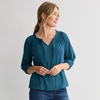 Women’s Croft & Barrow® Smocked Neckline Blouse