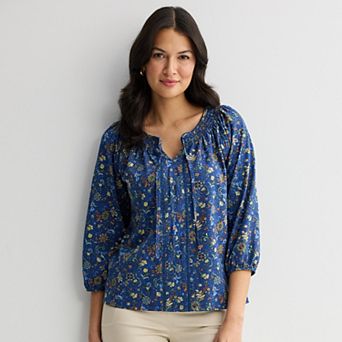 Petite Croft & Barrow Smocked Neckline Blouse