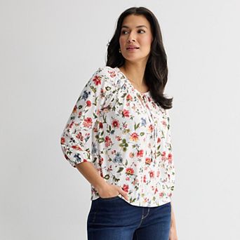Petite Croft & Barrow Smocked Neckline Blouse