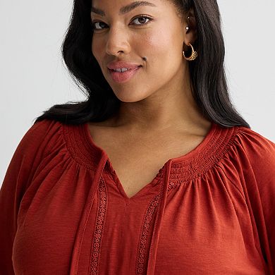 Plus Size Croft & Barrow® Smocked Neckline Blouse