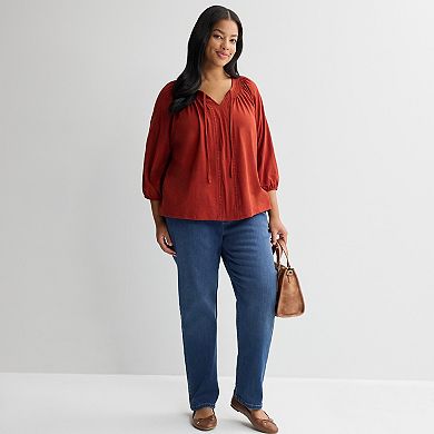 Plus Size Croft & Barrow® Smocked Neckline Blouse