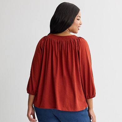 Plus Size Croft & Barrow® Smocked Neckline Blouse