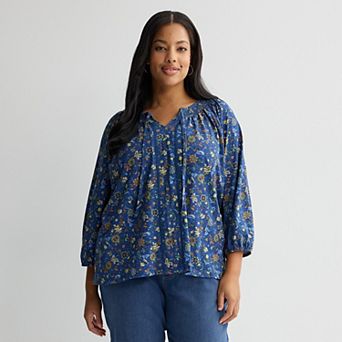 Plus Size Croft & Barrow® Smocked Neckline Blouse
