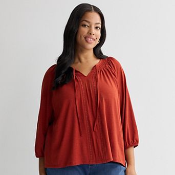 Plus Size Croft & Barrow® Smocked Neckline Blouse
