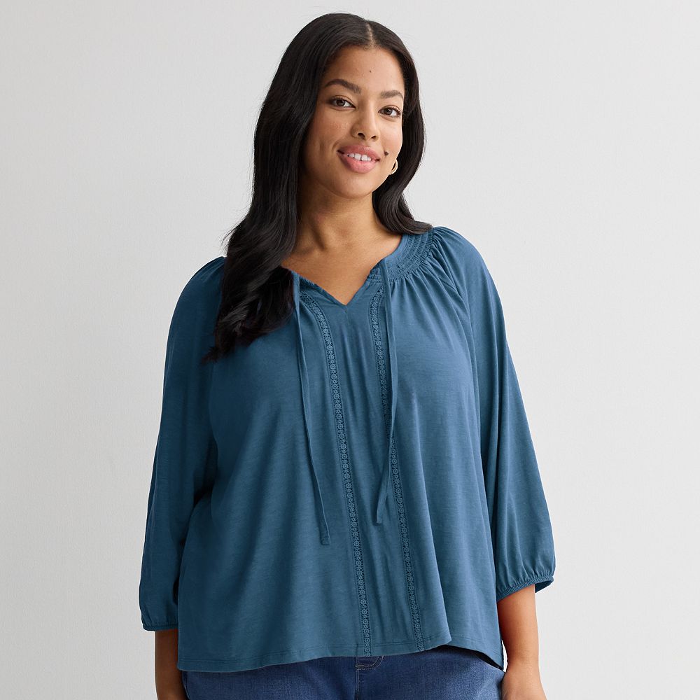 Plus Size Croft & Barrow® Smocked Neckline Blouse