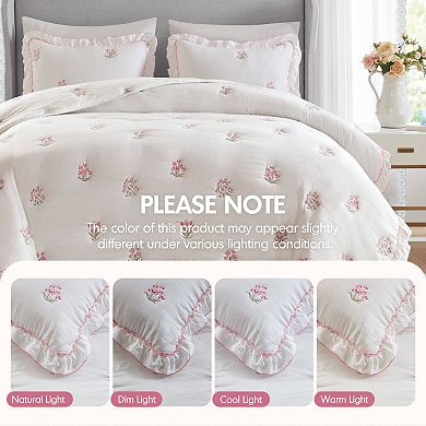 Intelligent Design Arya Floral Embroidered Ruffle Quilt Set with Shams