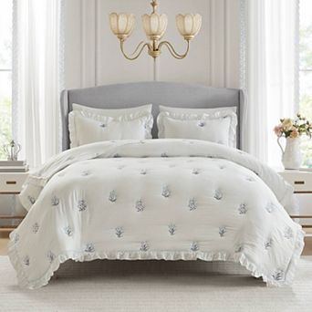 Intelligent Design Arya Floral Embroidered Ruffle Quilt Set with Shams